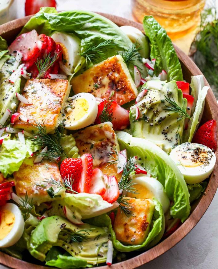 Strawberry Cobb Salad with Fried Feta and Tarragon Dressing